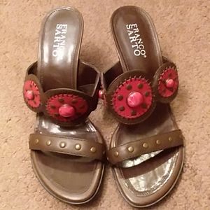 Brown Franco Sarto Heels with red accents